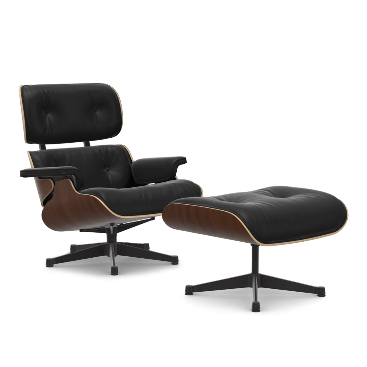 Vitra - Eames Lounge Set Dark Walnut Leather Premium Nero 66 Deep Black - Fåtöljer - Charles & Ray Eames - Svart