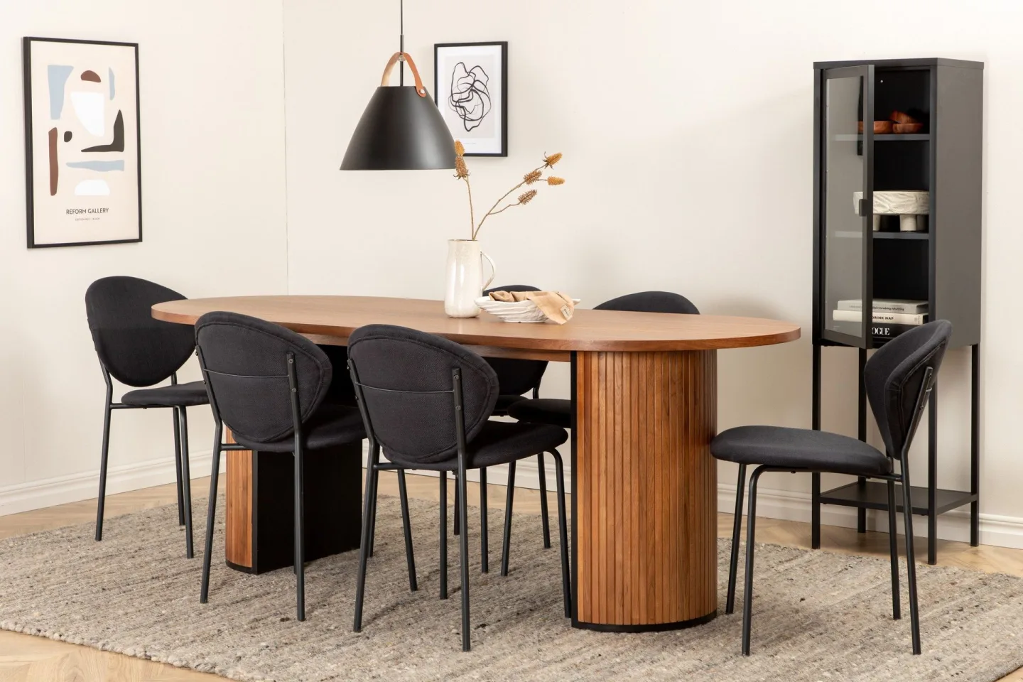 Biana Matgrupp 200 cm Oval inkl 6 Moncoll Stolar - Valnöt/Svart