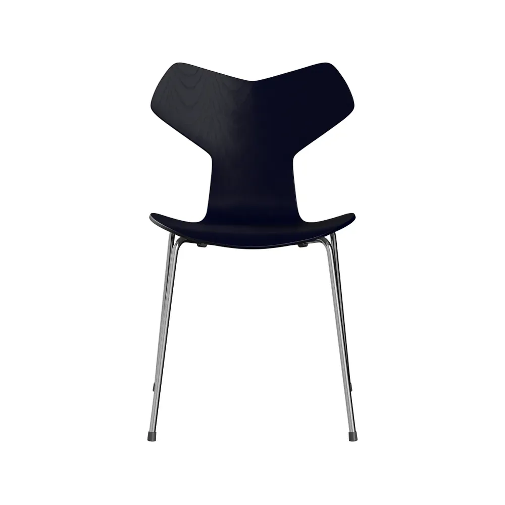 Fritz Hansen Grand Prix 3130 stol Midnight blue-målad ask-kromat stålstativ