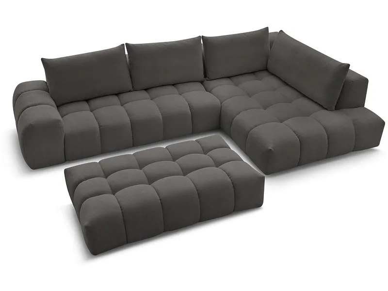 Ecksofa mit Hocker BOBOCHIC EVEREST Stoff mit Textur dunkelgrau