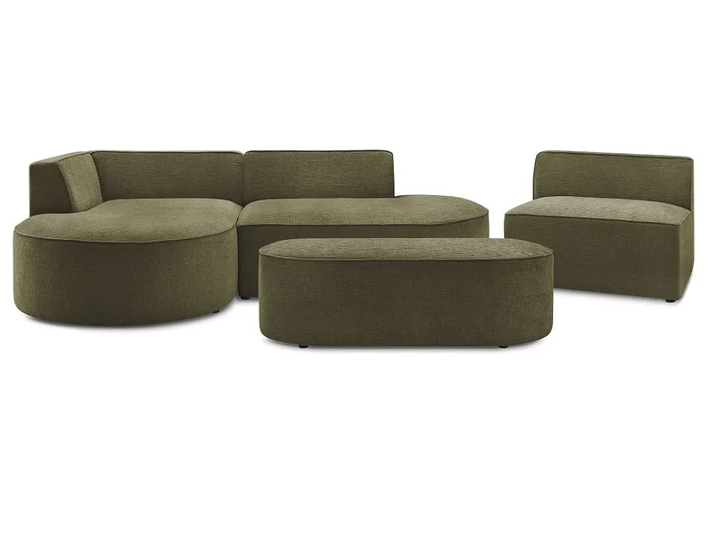 Ecksofa mit Hocker BOBOCHIC ROUSSEAU Stoff mit Textur grün