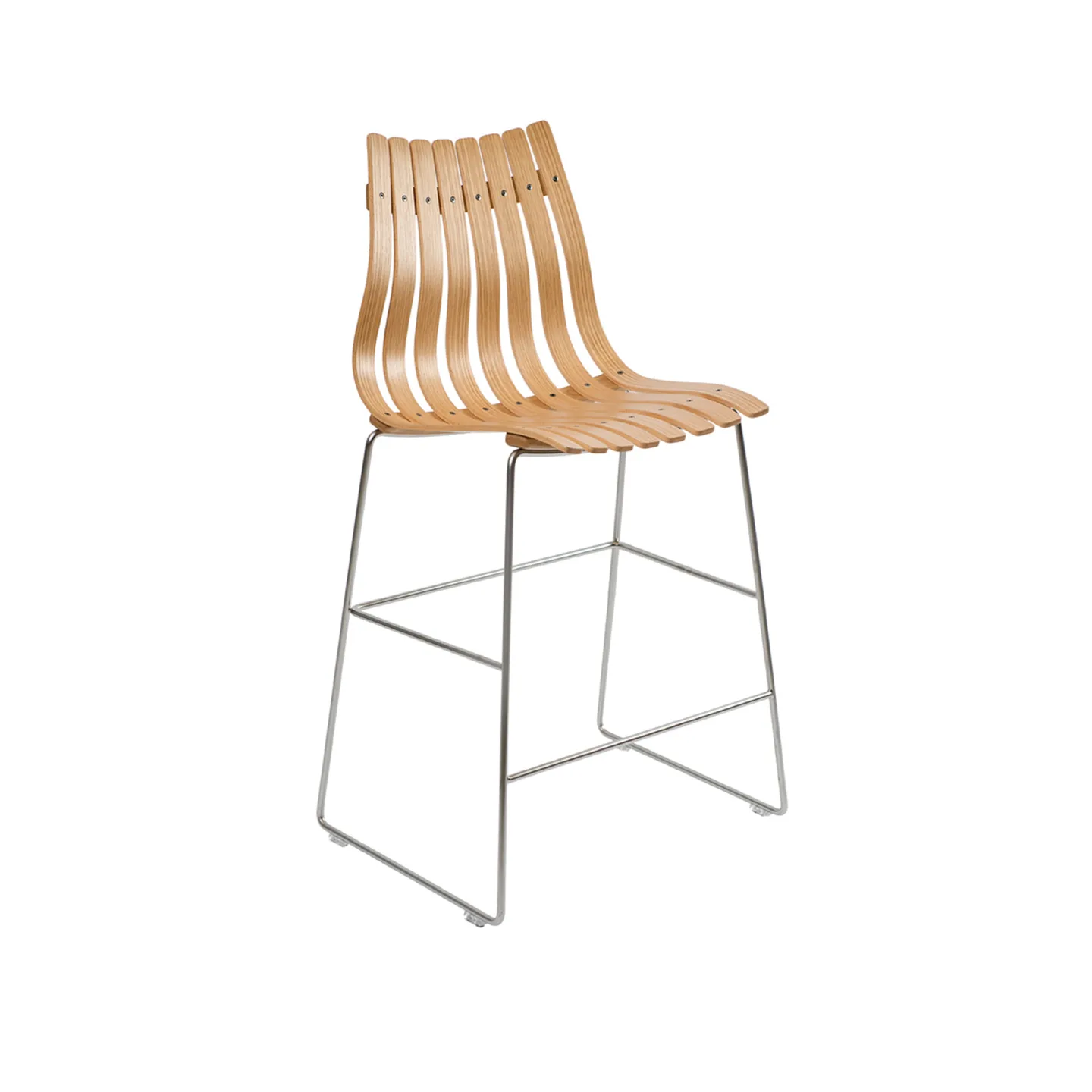 Fjordfiesta - Scandia Kitchen Stool 65 cm Natural Oak Veneer / Satin Chrome - Barstolar - Hans Brattrud - Träfärgad - Metall/Trä