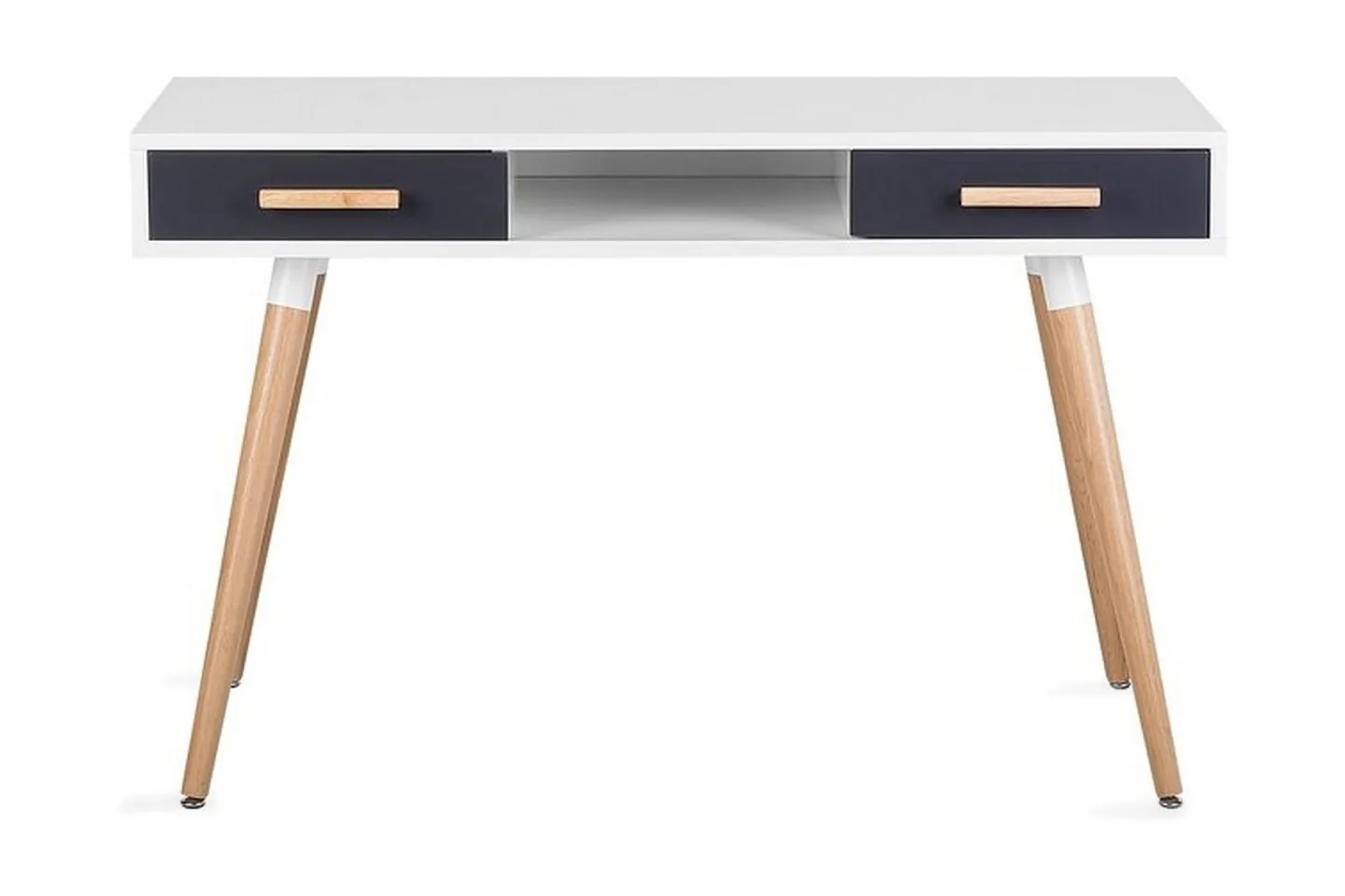 Frisange Skrivbord 120 cm med Förvaring 2 Lådor + Hylla - Vit/Mörkgrå/Brun