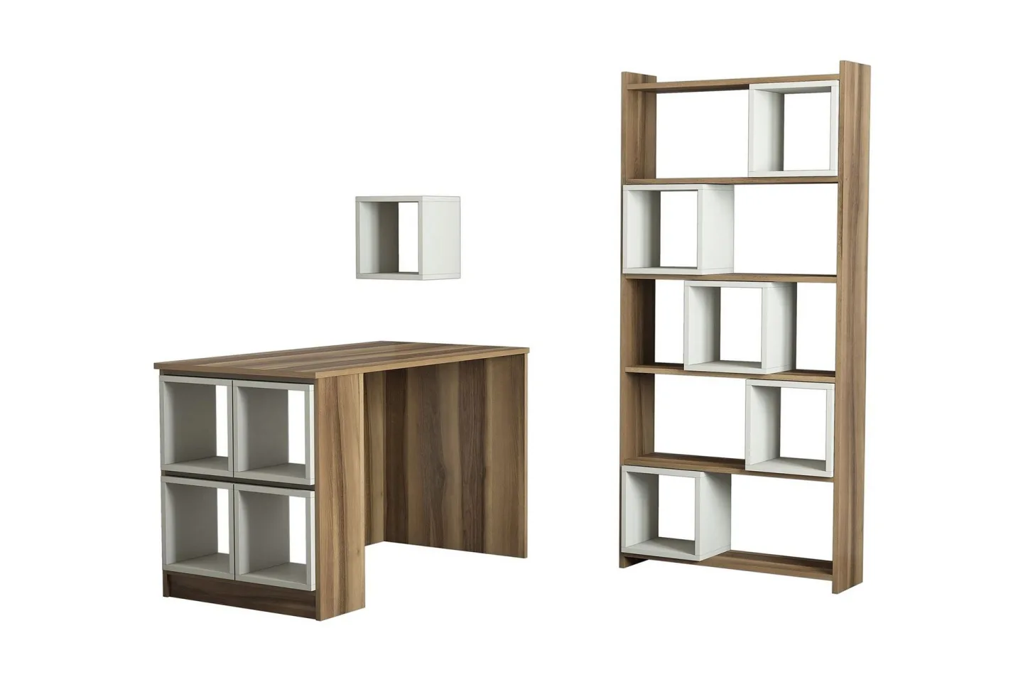 Hovdane Skrivbord 120 cm med Förvaring Hylla+Vägghylla+Bokhy - Ljusbrun