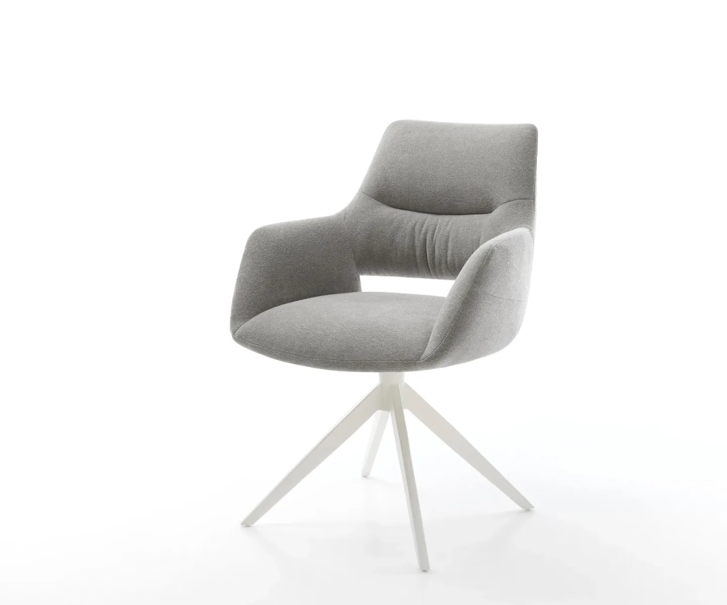 Drehstuhl Yago-Flex mit Armlehnen Strukturstoff Soft Grau Kreuzgestell breit Weiß 360° drehbar Wippfunktion Taschenfederkern