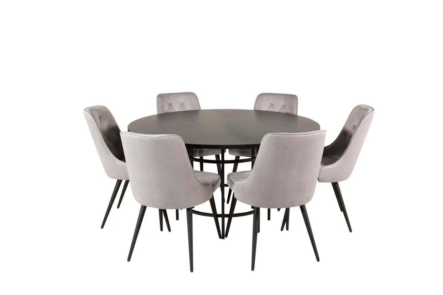 Copenhagen Matgrupp 140 cm Rund med 6 Velvet Deluxe stolar - Svart