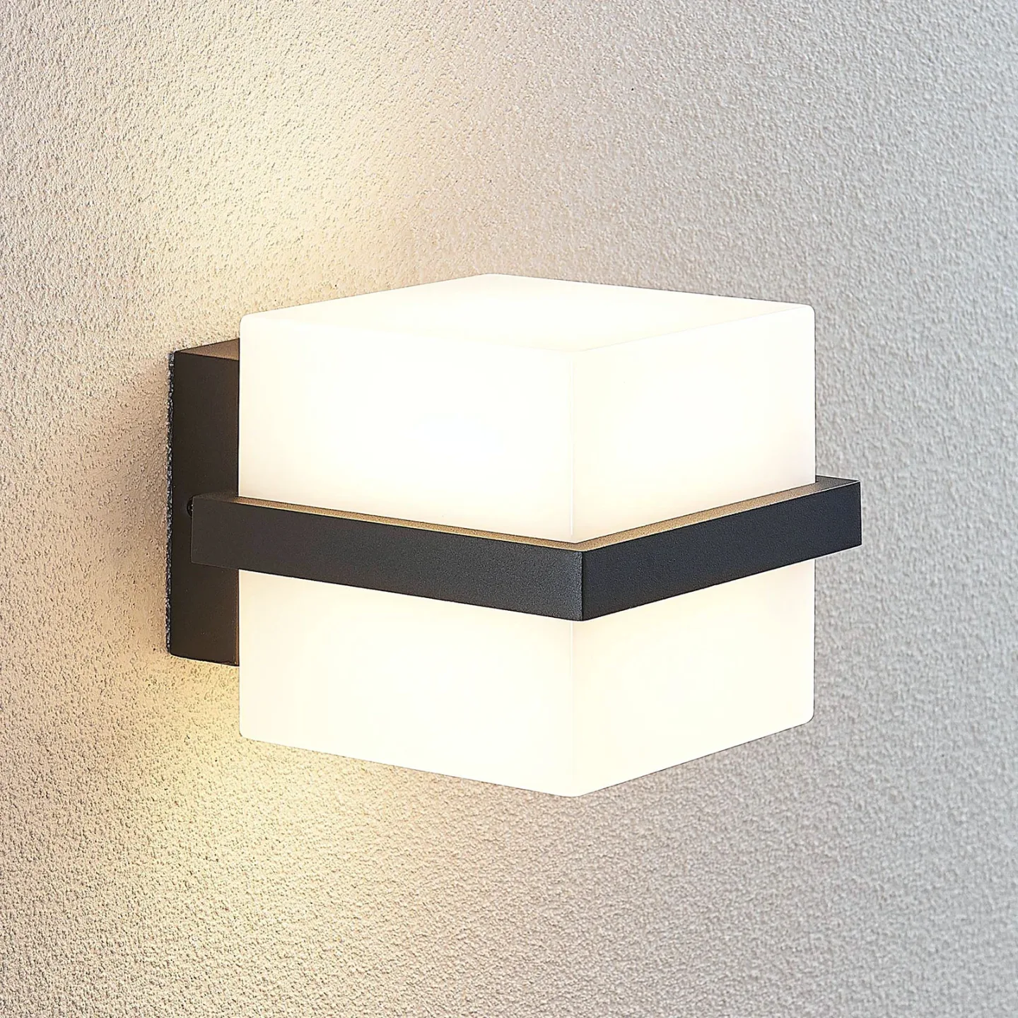 Auron LED Außenwandleuchte Dark Grey - Lindby - Terrasse - Modern - Kunststoff - Eckig