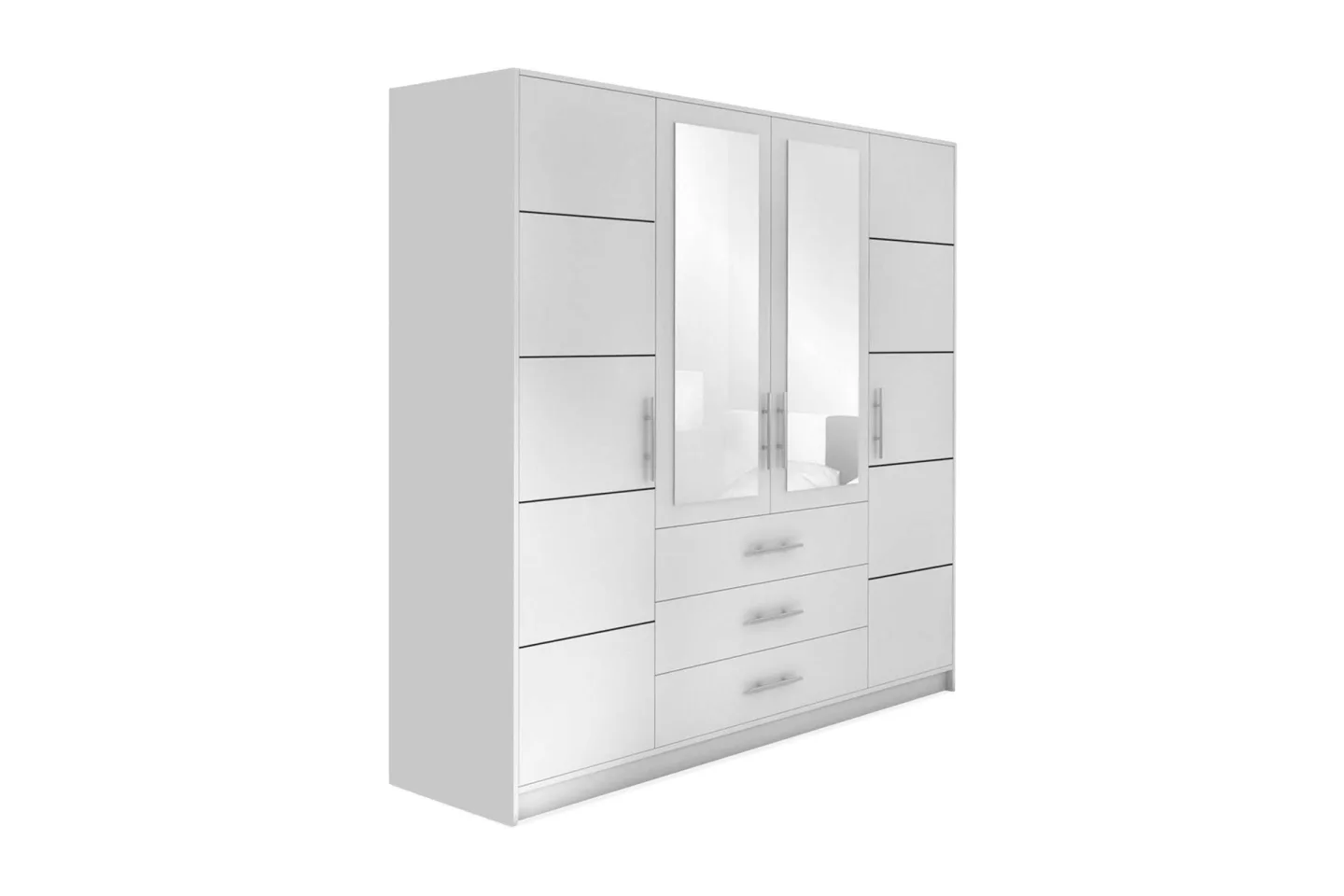 Escaldes Stor Garderob med Spegel 196 cm bred 200 cm hög - Vit