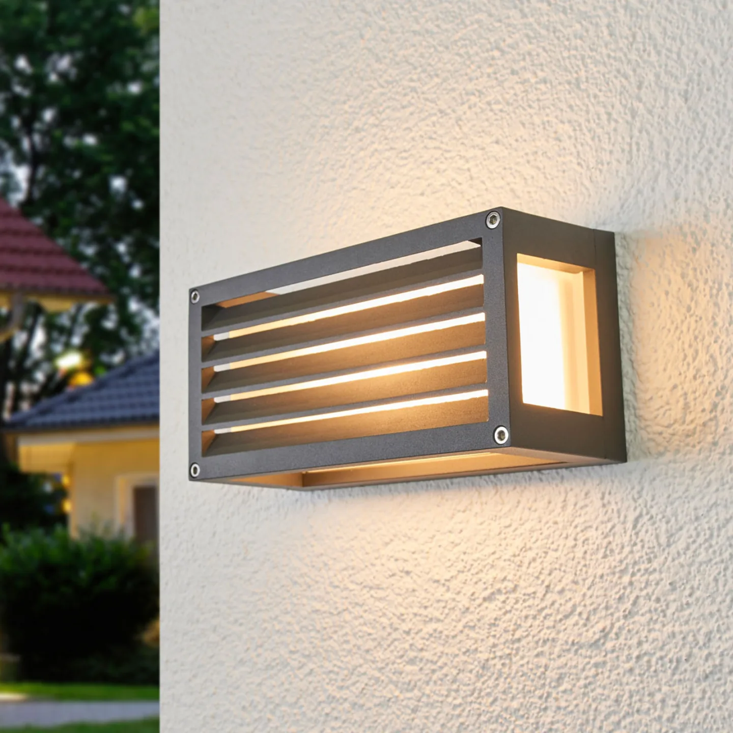 Aurelien Außenwandlampe, anthrazit, 12cm, gestreift, Lucande - Balkon - Modern - Metall - Eckig