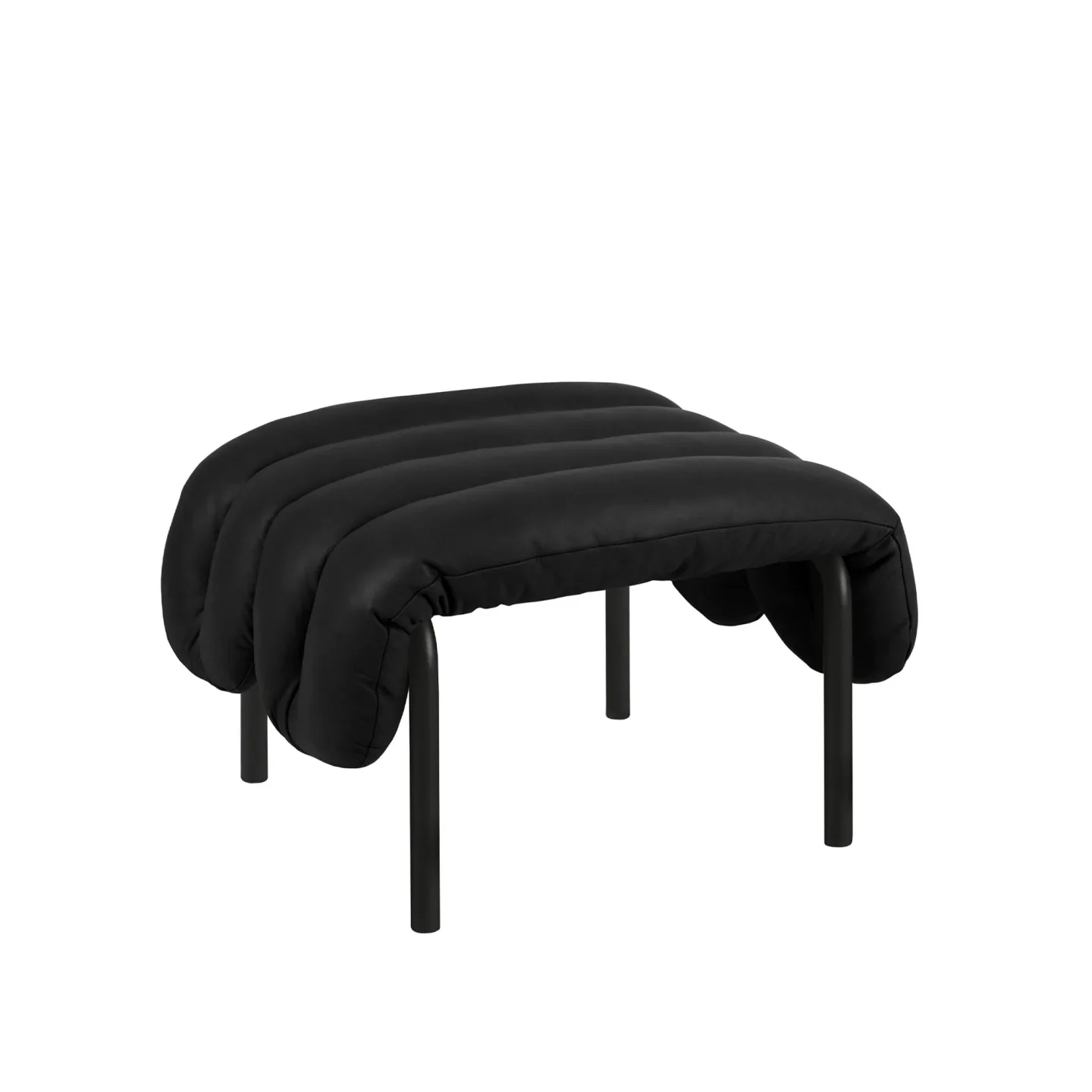HEM - Puffy Ottoman - Black Leather/Black Grey - Fotpallar - Faye Toogood - Svart - Läder/Naturmaterial/Metall/Trä/Skum