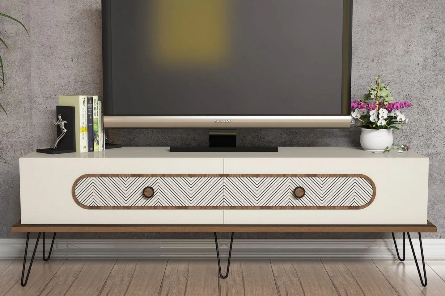 Hovdane TV-Bänk 145 cm - Brun/Vit