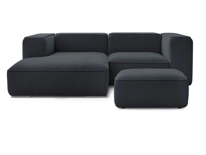 Ecksofa mit Hocker BOBOCHIC ZEPHYR Stoff mit Textur dunkelblau
