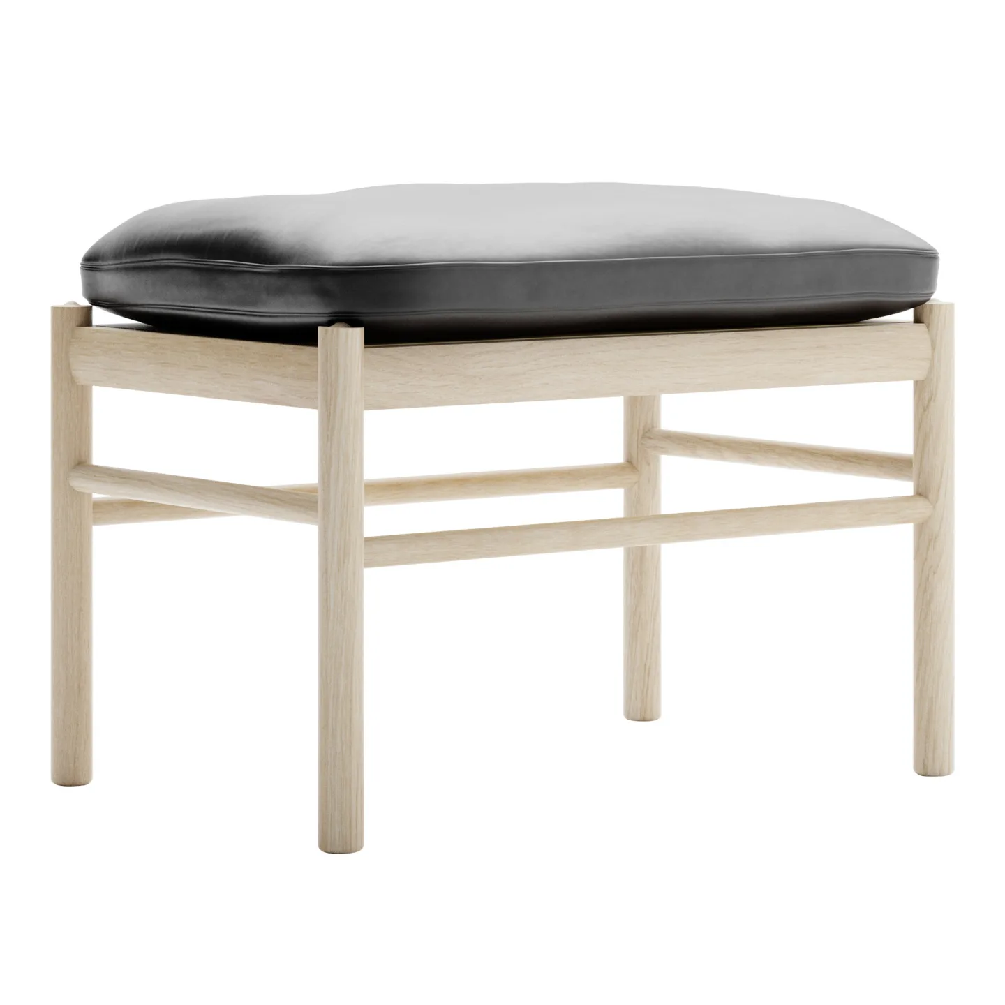 Carl Hansen - OW149F - Colonial Footstool, Tvålad Ek, Lädergrupp C Sif - 98 - Fotpallar - Ole Wanscher - Svart - Läder/Trä