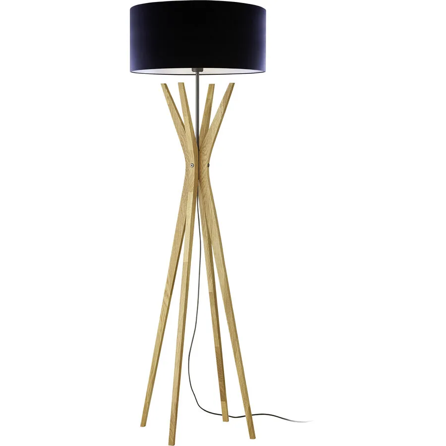 HERZBLUT Stehlampe Elody Braun/Schwarz Metall/Holz 46 cm 160 cm - Farbe: eiche, schwarz - Material: Nickel/Holz