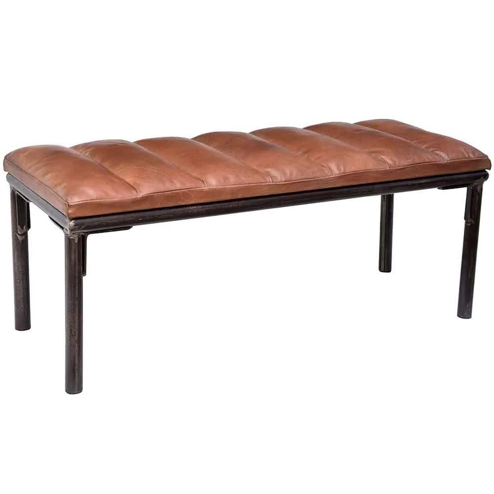 Bänk l järn & läder 120 cm Trademark Living