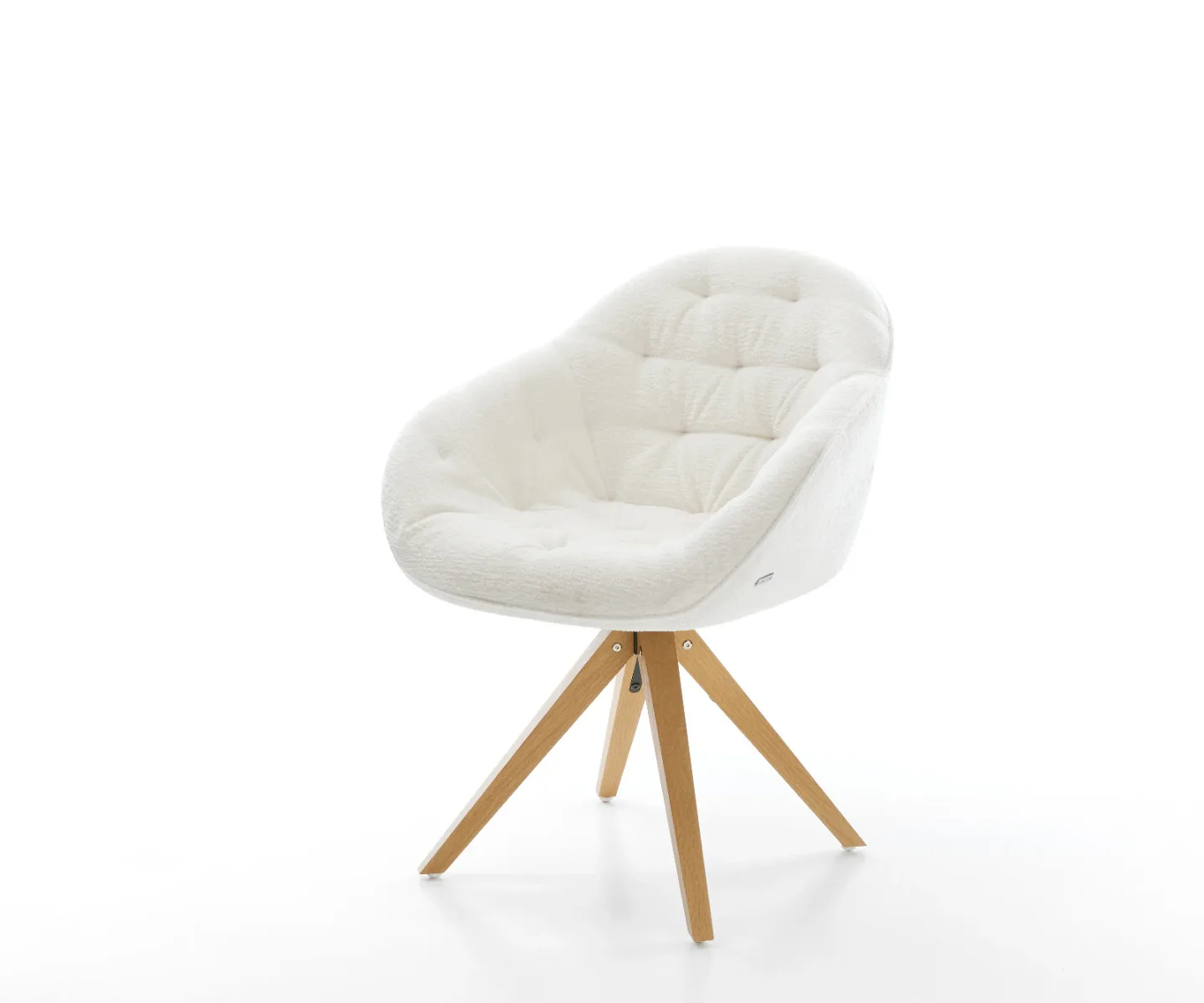 Drehstuhl Gaio-Flex Bouclé Soft Beige Holzgestell kantig Natur 360° drehbar