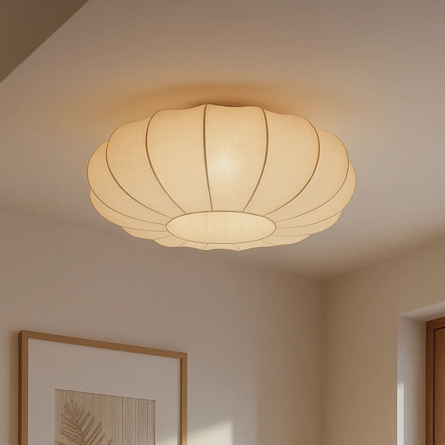 Helin taklampe, beige, Ø 60 cm, tekstil, 3 x E27 - Lindby - Stue - Skandinavisk - Stoff / Tekstil - Med en lyskilde
