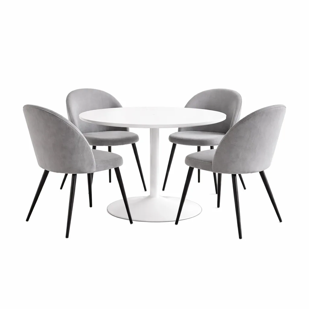 Carry Essgruppe Tisch Ø110cm, 4 Stühlen Velour grau.
