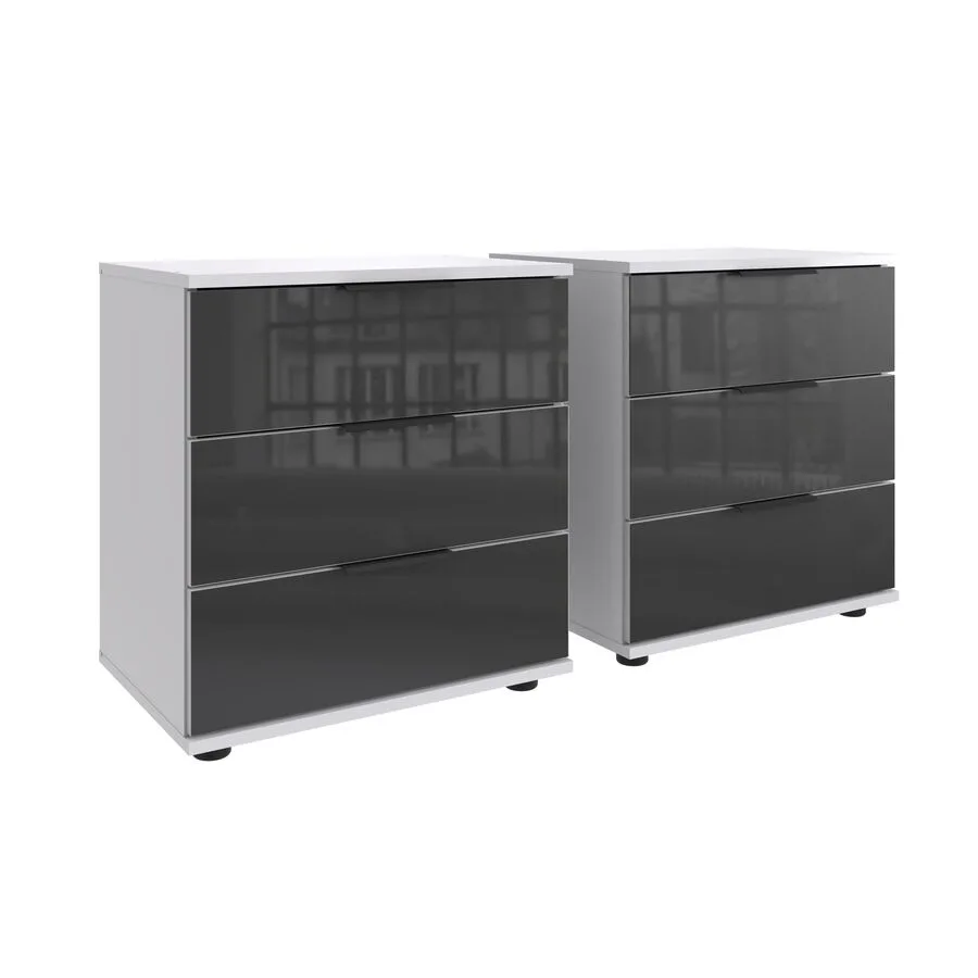 Nachttisch 2er-Set Metac Weiss, Grau Spanplatte, Glas B 104 H 58 cm