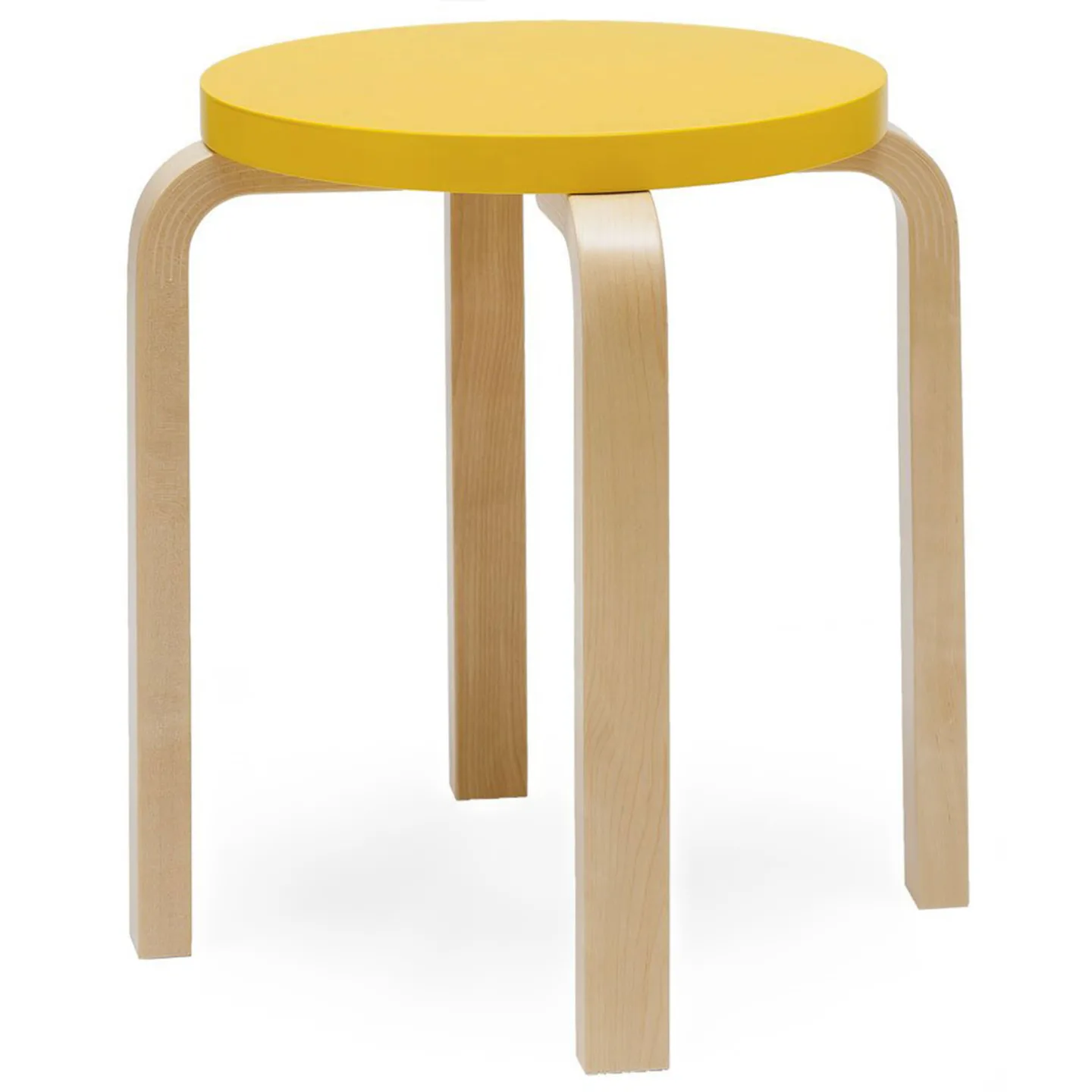 Artek - Pall E60, 4 ben, Klarlackade ben, Lackad gul sits - Pallar - Alvar Aalto - Gul - Trä