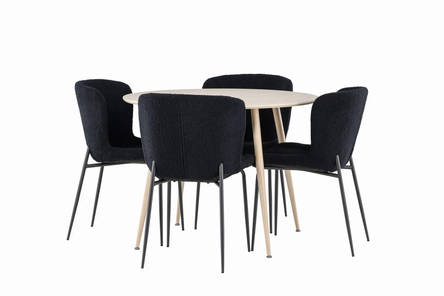 Plaza Matgrupp 100 cm Rund med 4 Modesto stolar - Whitewash/Svart