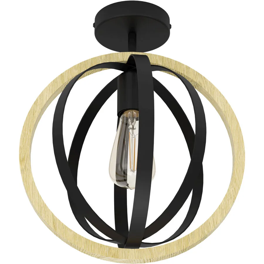 Eglo Deckenlampe Basildon Braun/Schwarz Stahl/Holz 37.5 cm - Material: Holz/Stahl