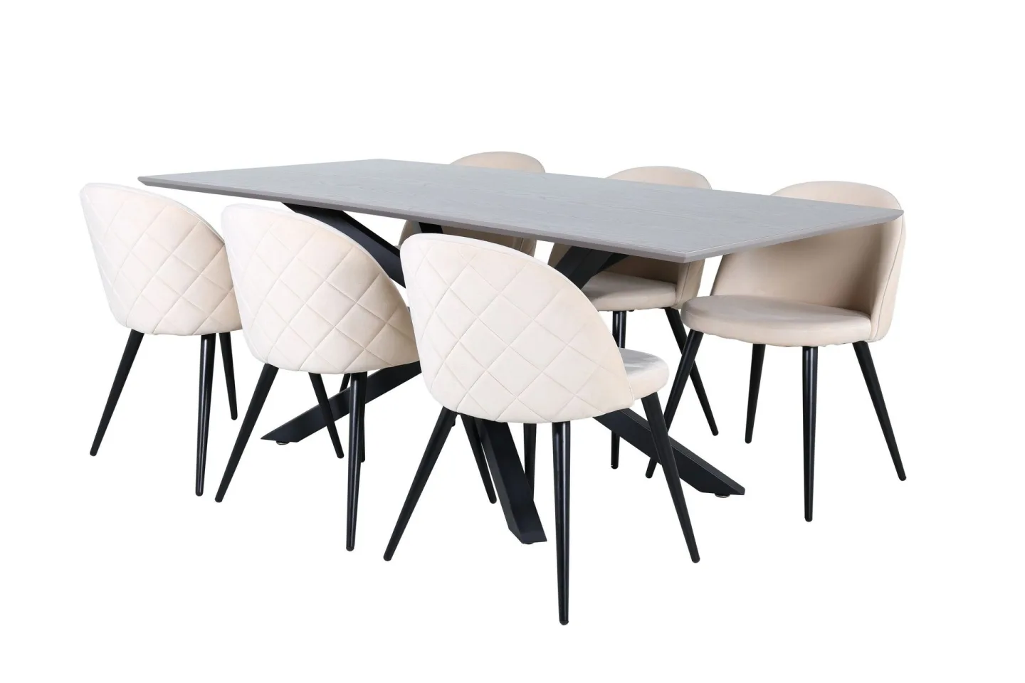 Piazza Matgrupp 180 cm Rektangulär med 6 Velvet stolar - Beige