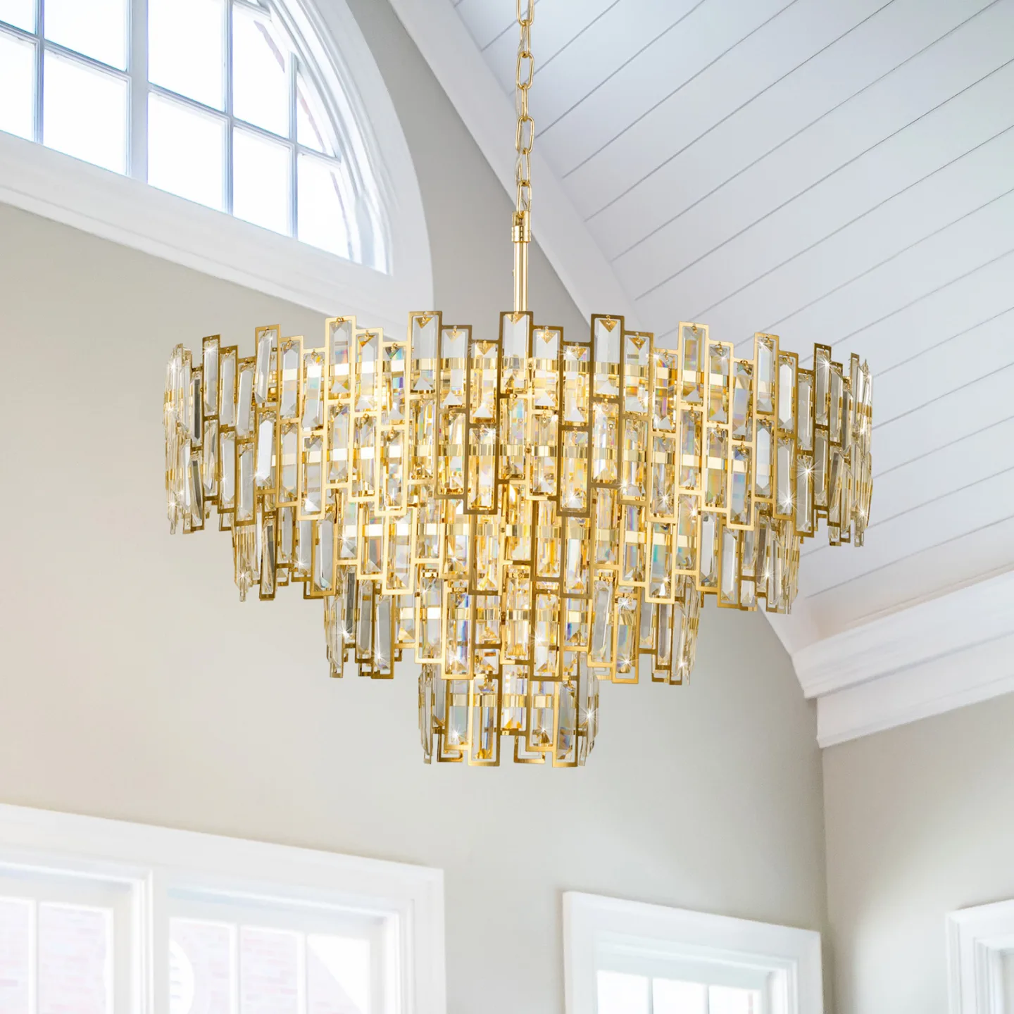 Calmeilles Hängelampe, messing Ø 78 cm Glas - Stars of Light - Wohnzimmer - Mehrflammig
