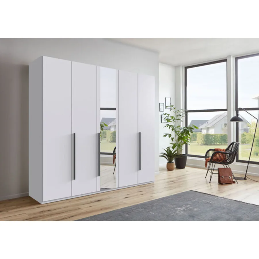 Kleiderschrank Annie Weiß - Griffe Grafit Mischholz B 225 cm