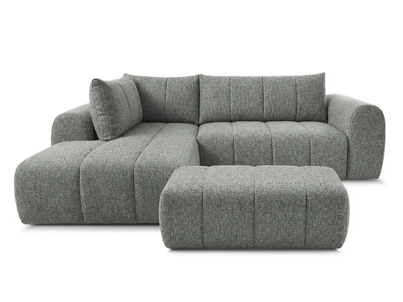 Ecksofa mit Hocker BOBOCHIC NESTY Stoff chiniert dunkelgrau