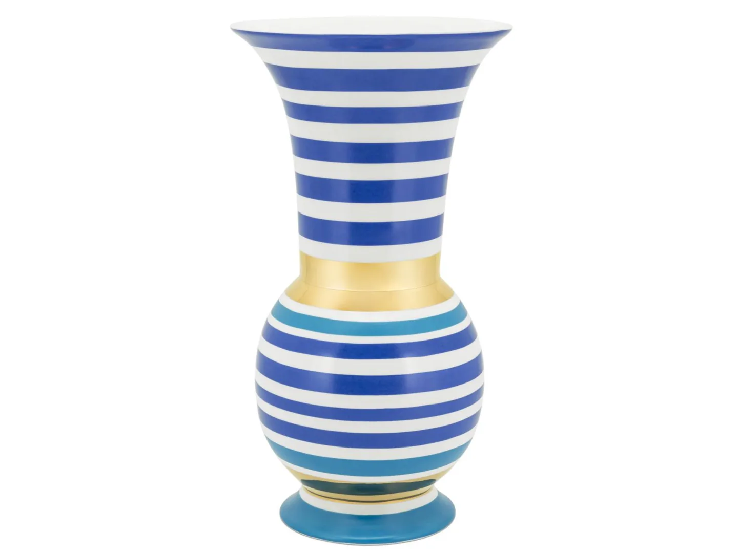 Abhika Vase Porzellan Gestreift Blau/gold H: 40 cm | Schubiger Möbel