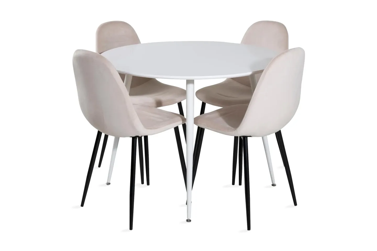 Ridones Matgrupp 100 cm Rund inkl 4 Pontus Stolar - Vit/Svart/Beige