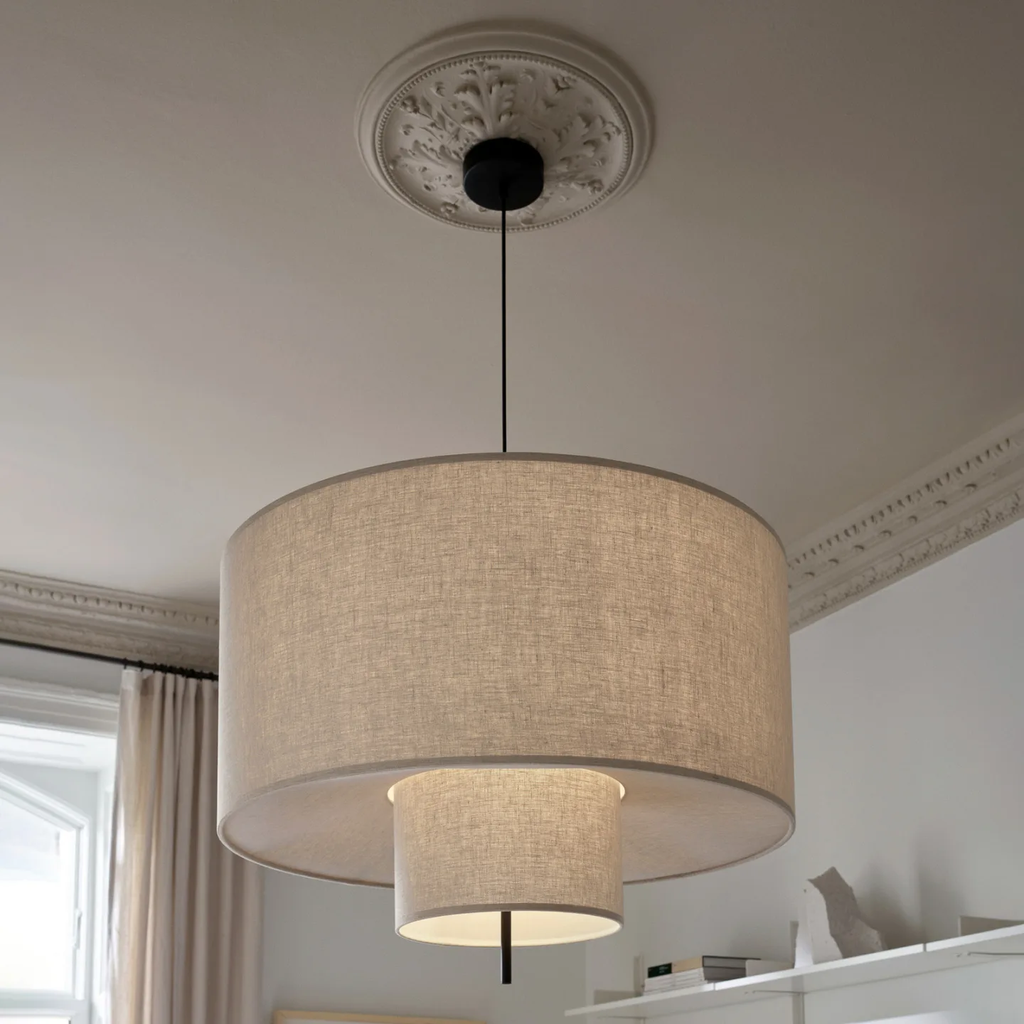 Margin Pendel Beige Canvas Ø90 - New Works - Stue - Design - Stof / tekstil - Med én lyskilde