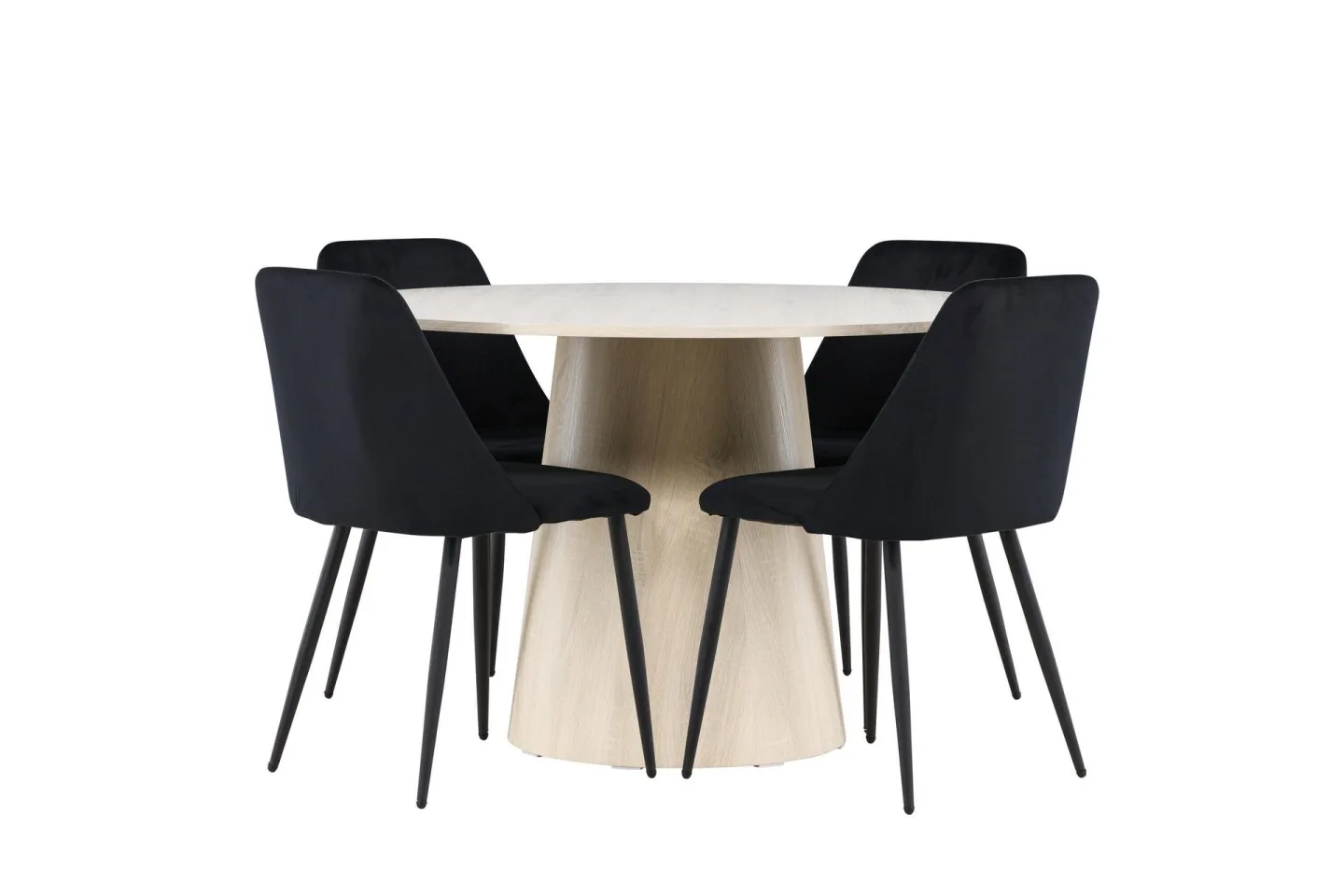 Lanzo Matgrupp 120 cm Rund med 4 Night stolar - Whitewash/Svart