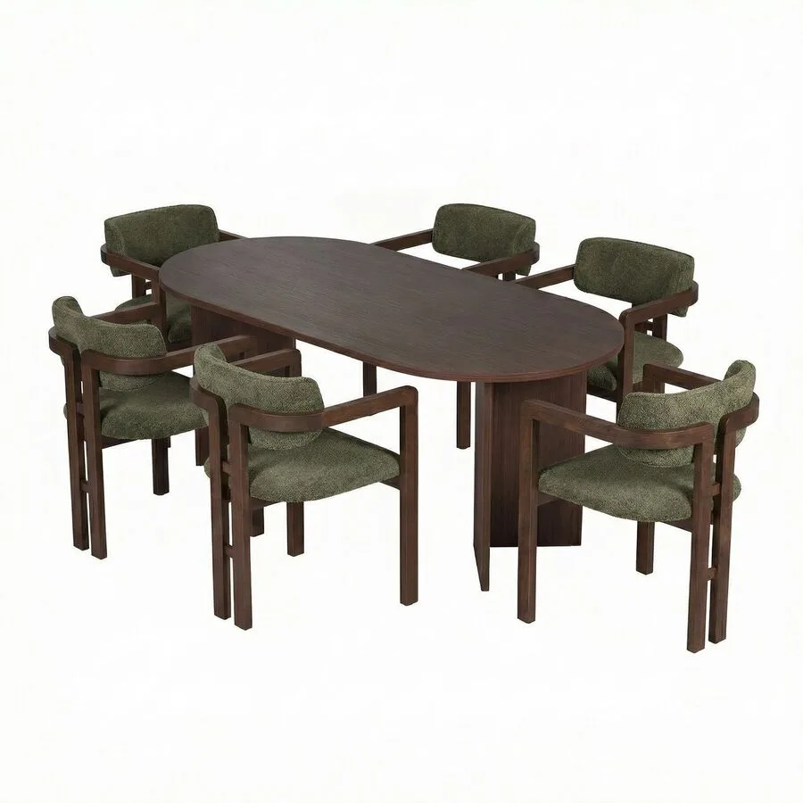 Essgruppe Georis Milano Nussbaum, Dunkler Nussbaum, Grün 100% Melaminbeschichtete Spanplatte Massivholz B 180 T 90 cm
