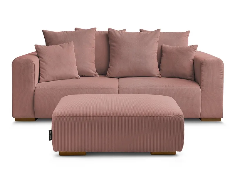 2er Sofa mit Hocker BOBOCHIC SIDONIE Cord-Stoff rosa