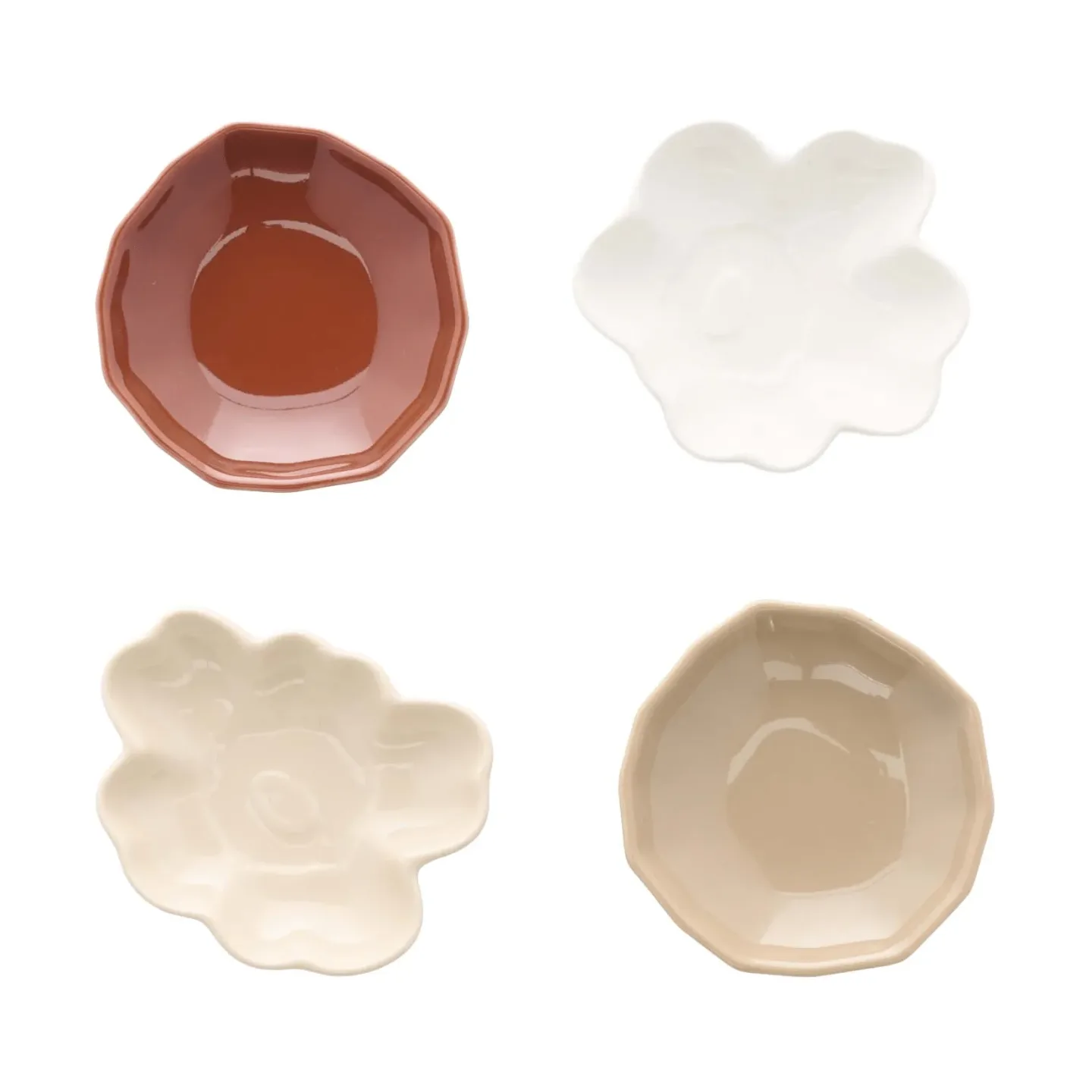 Marimekko Unikko & kivet shape Teller 4-teilig Beige-Kastanie-Weiß-Hellbraun