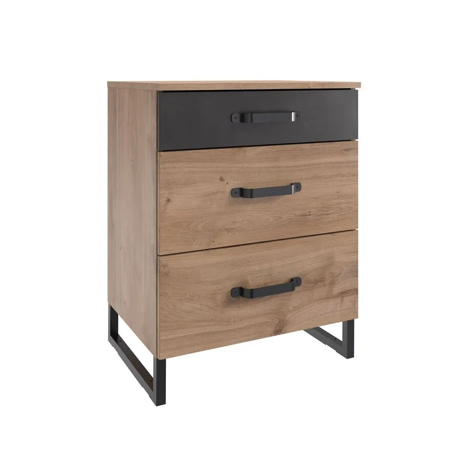 Nachttisch Demian Schwarz, Natur Holzwerkstoff, Metall B 54 H 70 cm