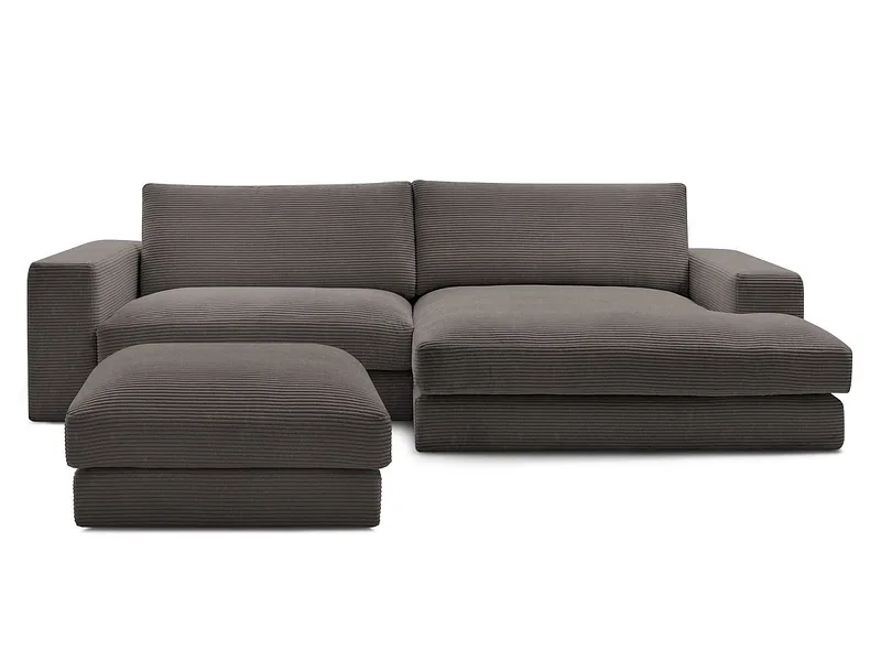 Ecksofa mit Hocker BOBOCHIC LEONARD Cord-Stoff rotbraun