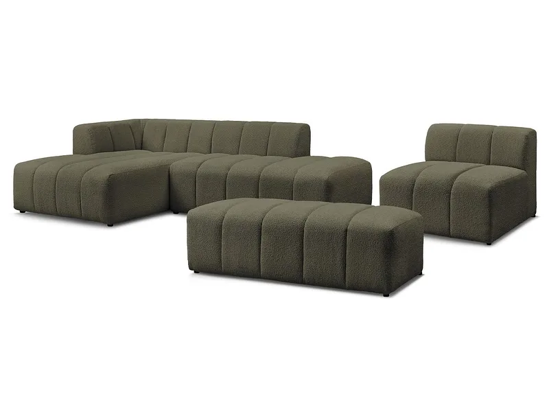 BOBOCHIC Ecksofa mit Hocker ANNECY Boucle-Stoff grün