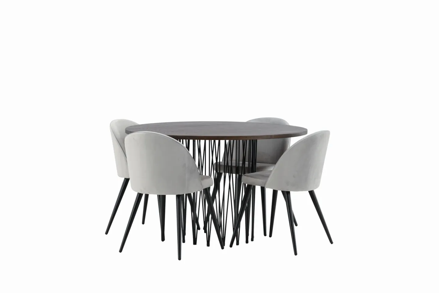 Matgrupp Alismo 120 cm Rund med 4 Longreone stolar - Grå