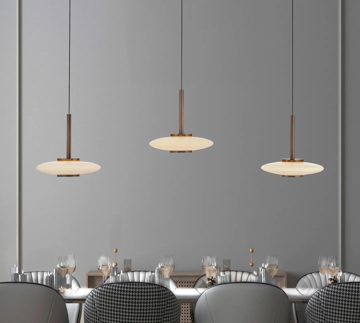 Vitrum LED-hængelampe, brun/opal, glas/aluminium, 3 lyskilder – PURE - Stue - Moderne - Med skærm