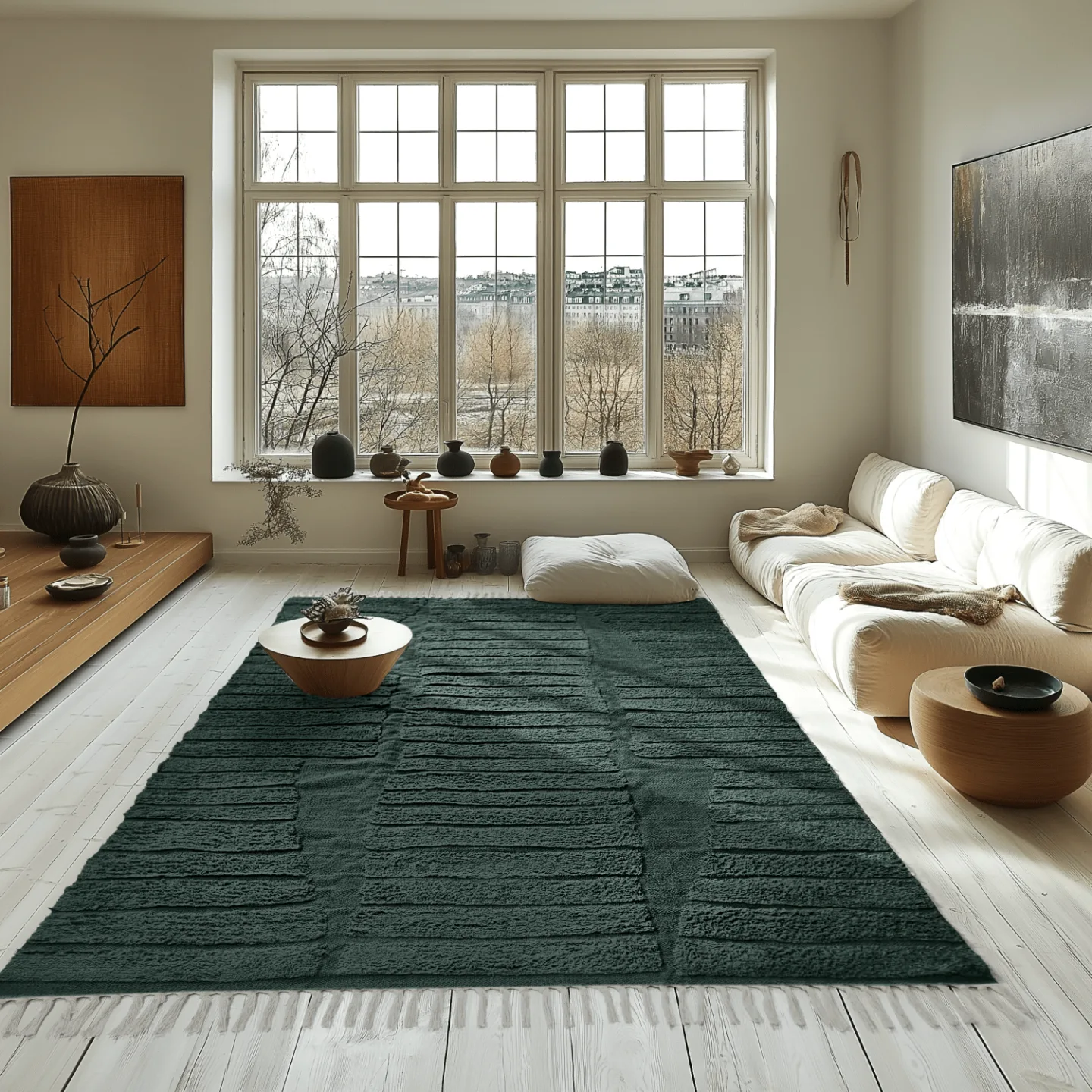Ryetepper - Rani Natural Cotton Shaggy (grønn) (Størrelse: 240 x 340 cm)