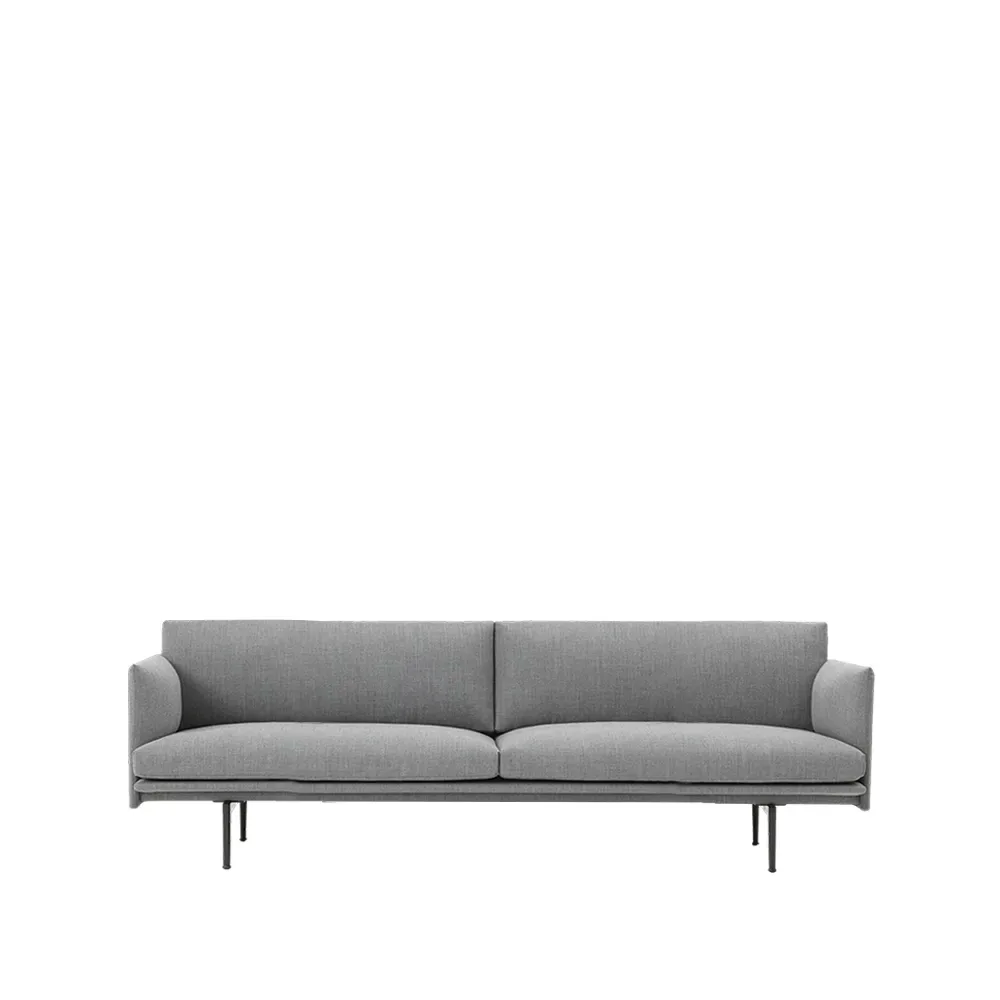 Muuto Outline Sofa 3-Sitzer Stoff Stoff fiord 151 grey, Schwarze Beine