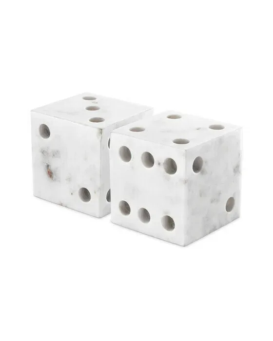 Visa dice decoration white marble set of 2