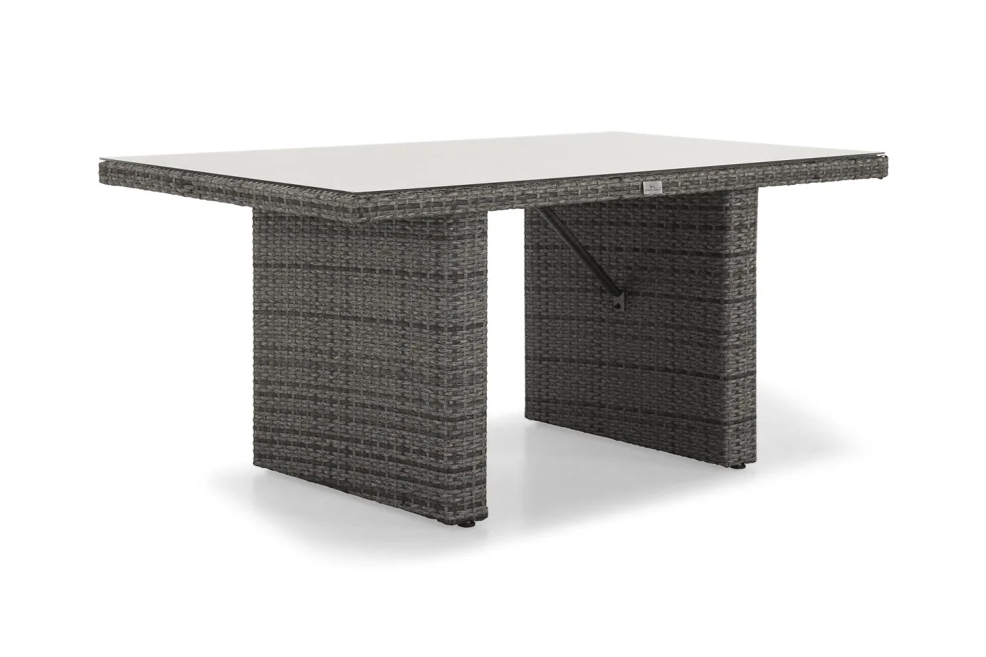 James Utebord 85x145 cm – Matbord utomhus i konstrotting med bordsskiva i Glas - Grå / Vit