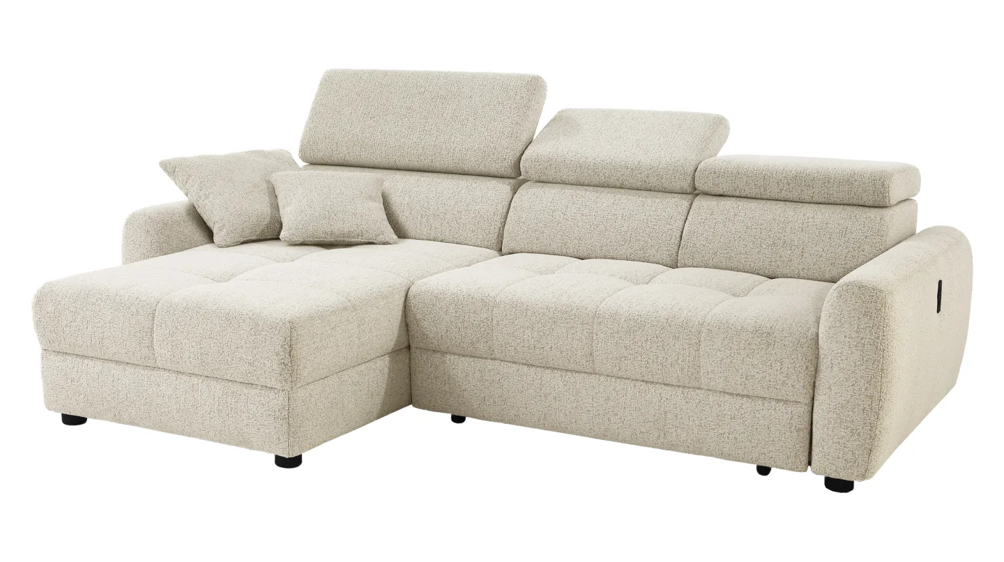 Ecksofa elektrisch ausfahrbar beige 270 cm - MOVE