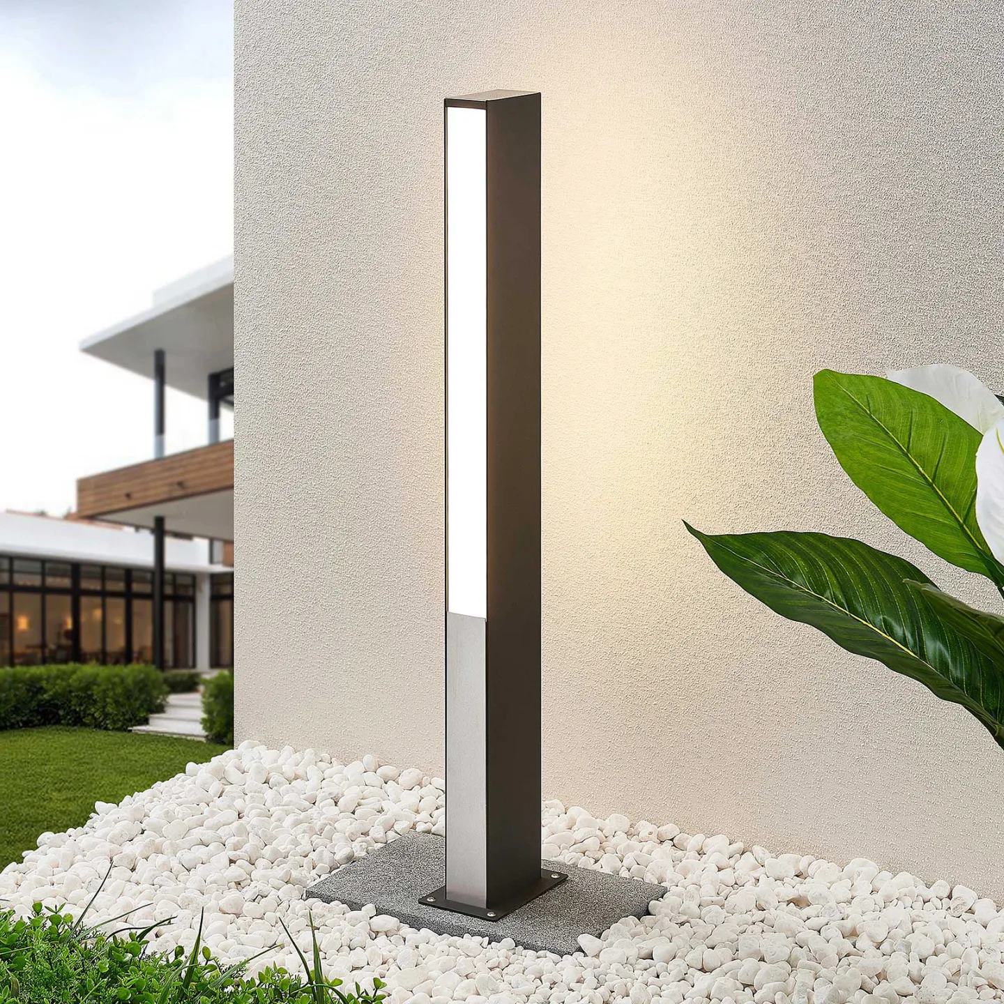 Aegisa Außen Gartenleuchte H80 Dark Grey/White - Lucande - Terrasse - Modern - Edelstahl - Einflammig