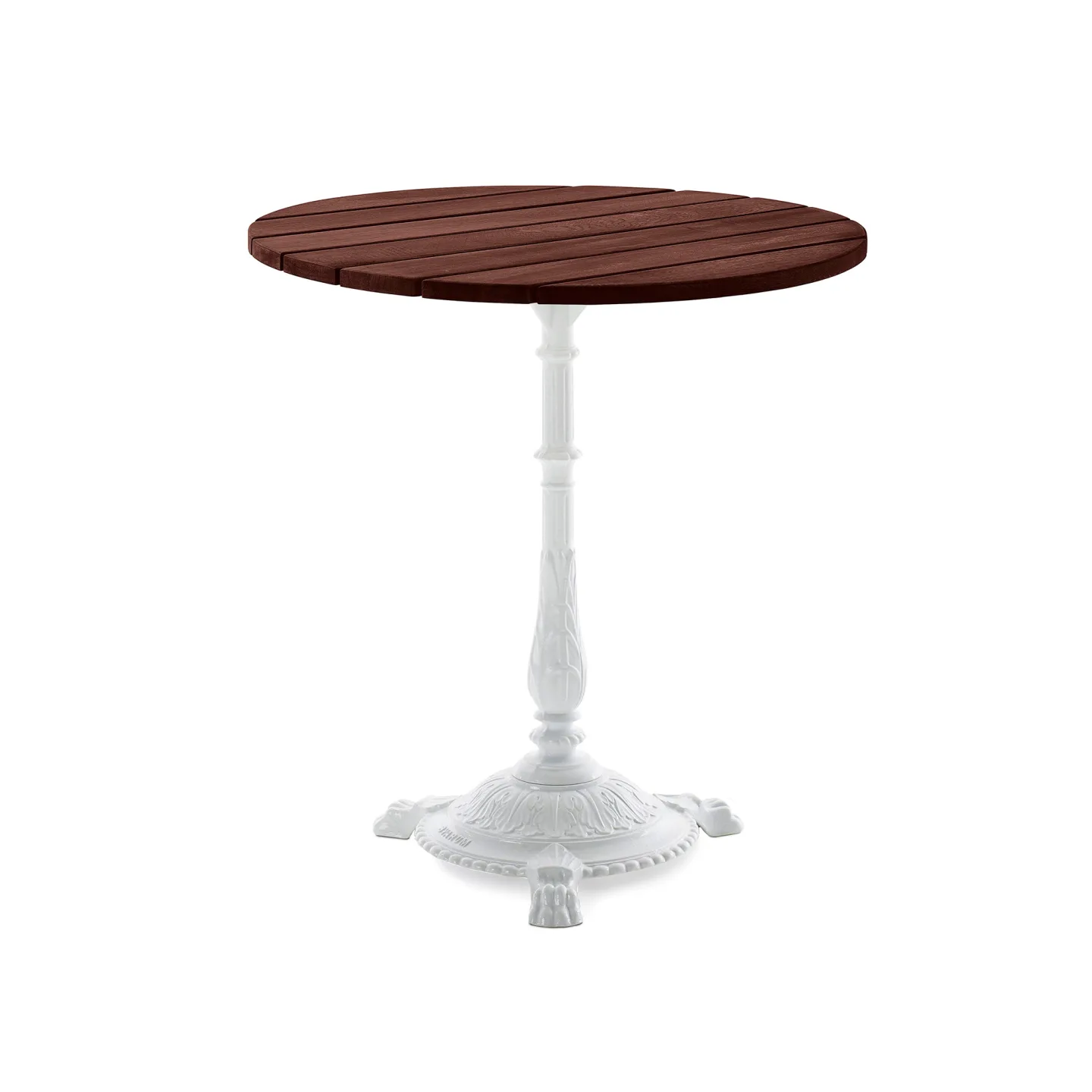 Byarums Bruk - Bord Classic Café Ø70 cm 3-tass – Brunlaserad furu/Vitlackerad Aluminium - Matbord utomhus - Vit - Metall/Trä