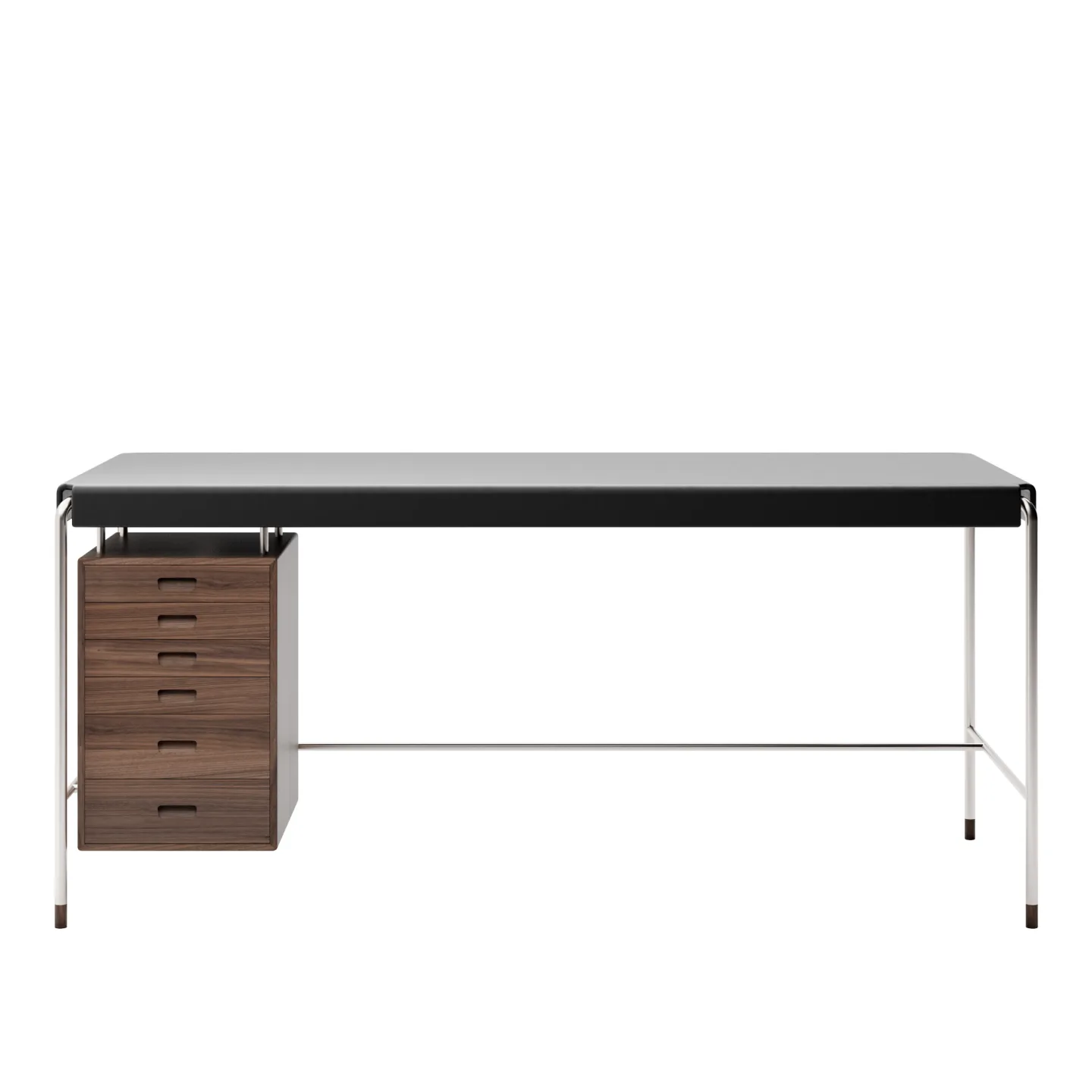 Carl Hansen - AJ52 160x70 Society Table, Valnöt, Oljad - Skrivbord - Arne Jacobsen - Träfärgad,Svart - Läder/Metall/Trä